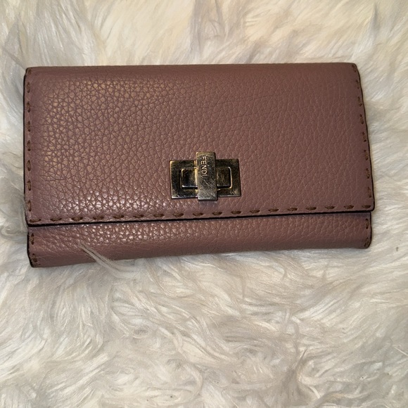 Fendi Wallet Selleria Peekaboo Long Bifold Pink Double Open Women's Leather - Picture 6 of 17